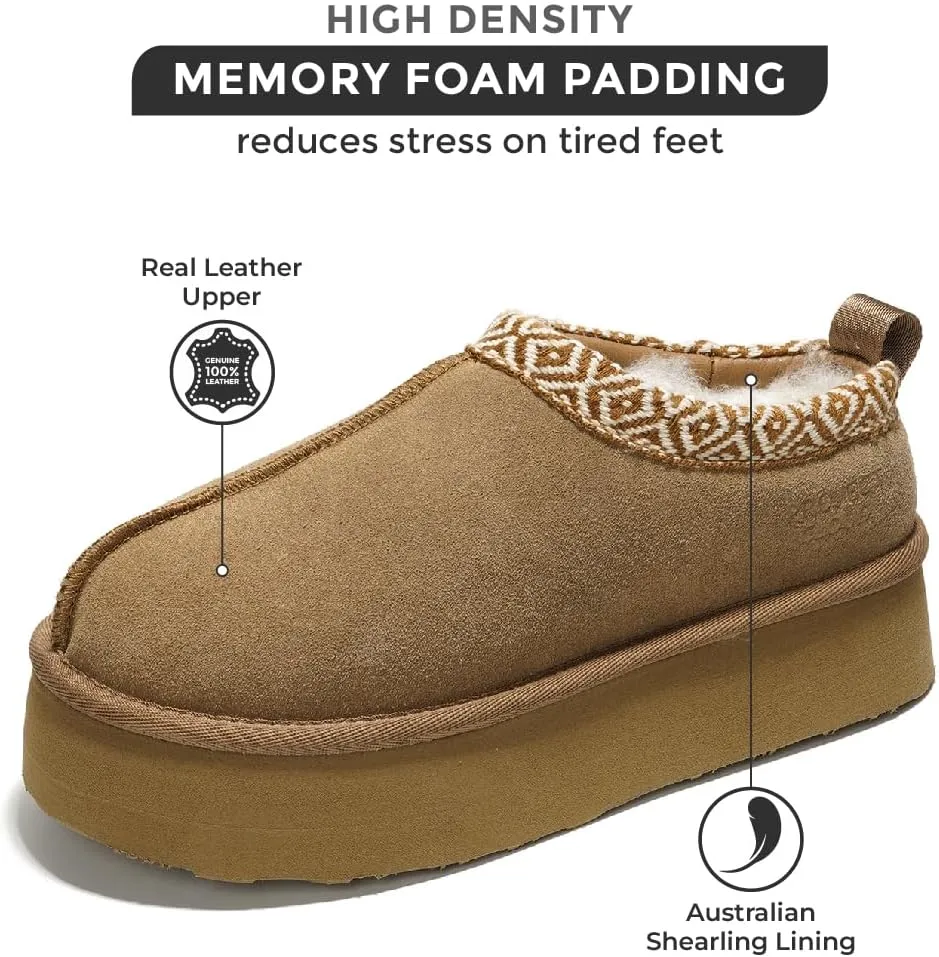 Women's Genuine Leather Platform Slippers - Memory Foam, Nonslip, by Project Cloud (Sayre)