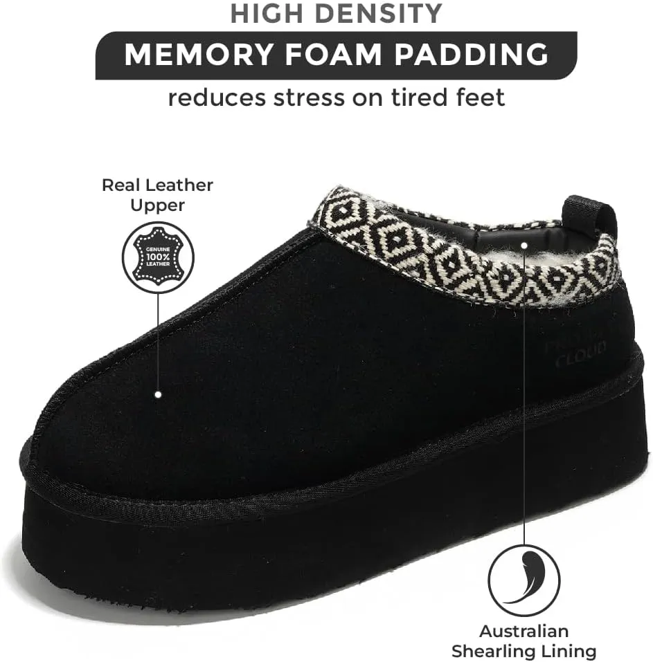 Women's Genuine Leather Platform Slippers - Memory Foam, Nonslip, by Project Cloud (Sayre)