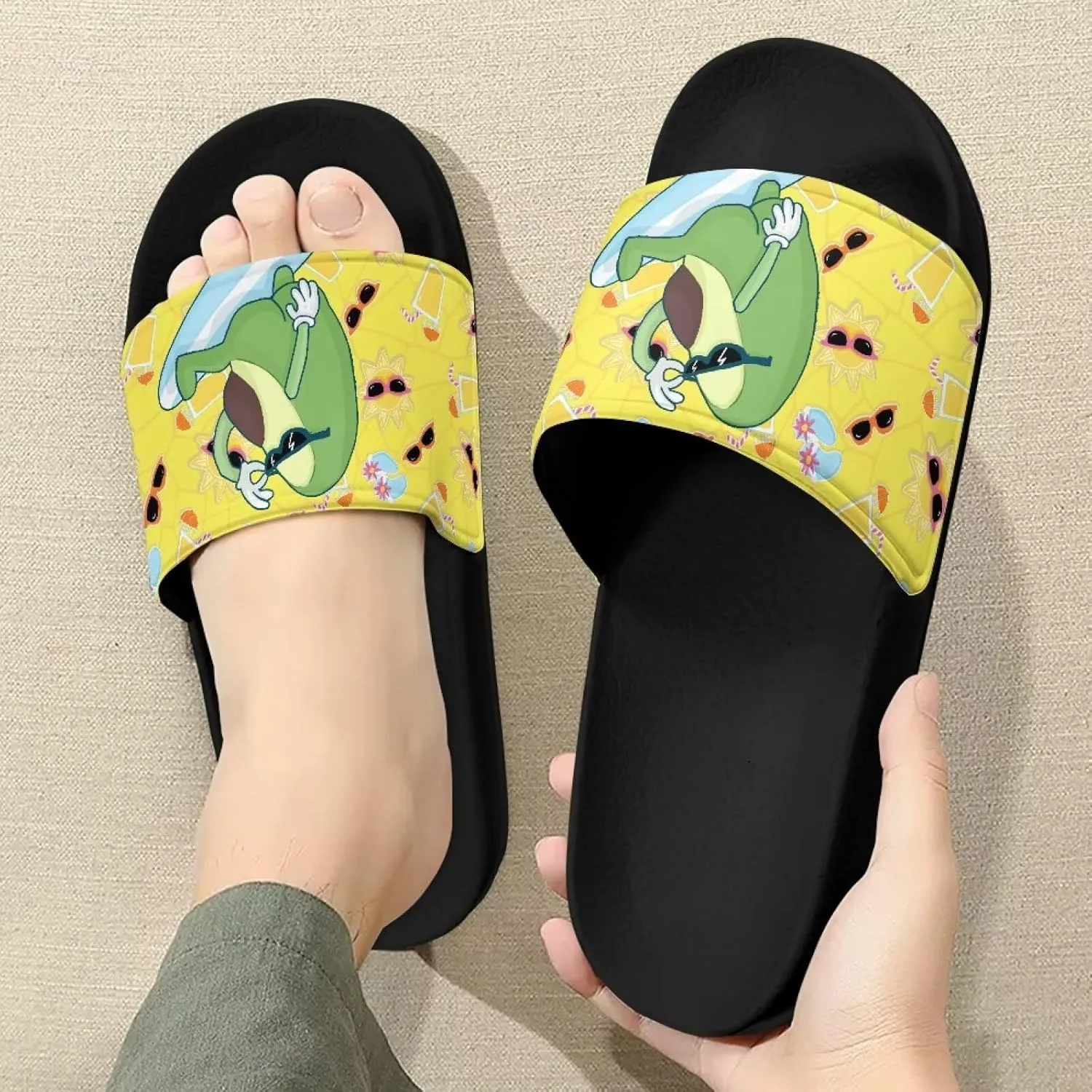 Womens House Slippers Lightweight Slip On Shower Shoes Breathable Pool Beach Non Slip Sandals Size 6-13.5 Black Sole
