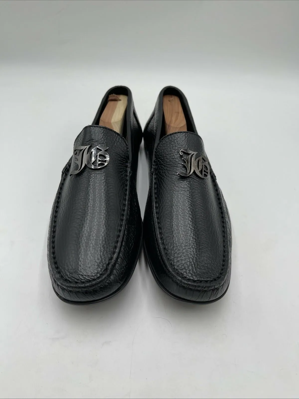 Women’s John Galliano Logo Leather Driving Loafers Black Size 41.5 - Very Good