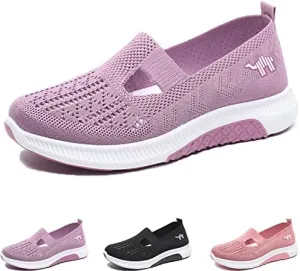 Women's Knit Mesh Breathable Slip On Platform Sneakers,Outdoor Non-Slip Comfort Orthopedic Diabetic Fashion Walking Shoes