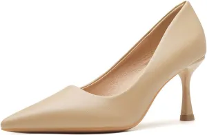 Women's Leather Slip On Kitten Heel Pumps Fashion Pointed Toe Mid Heels Business Work Office Dress Shoes Daily Breathable Non-Slip Pumps