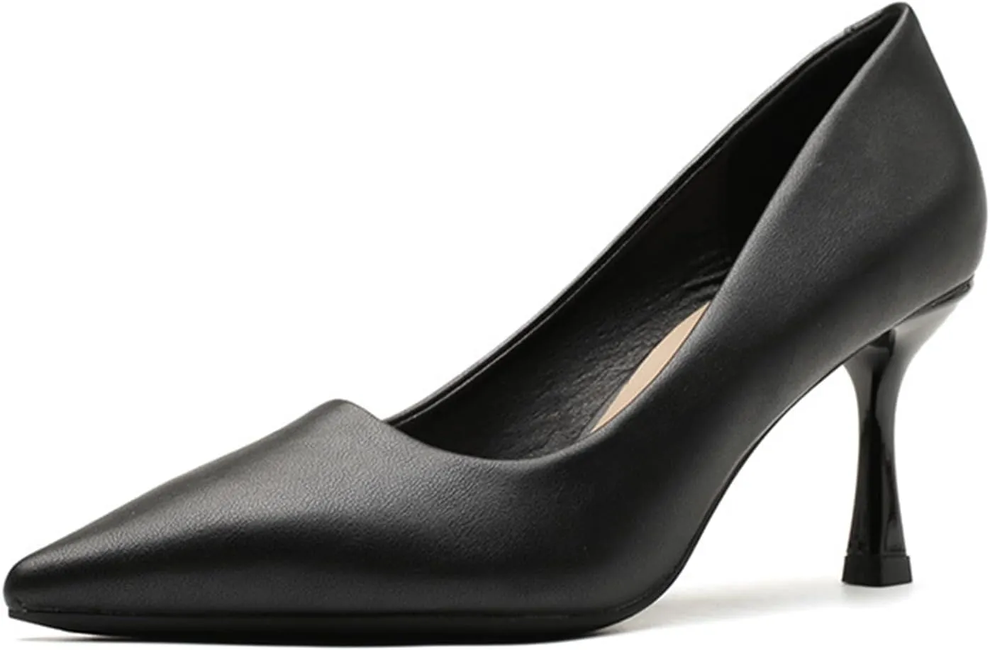 Women's Leather Slip On Kitten Heel Pumps Fashion Pointed Toe Mid Heels Business Work Office Dress Shoes Daily Breathable Non-Slip Pumps
