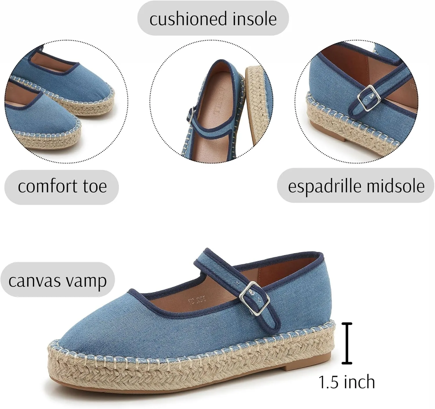 Women's Mary Jane Espadrilles Woven Espadrille Outsole Canvas Summer Flats