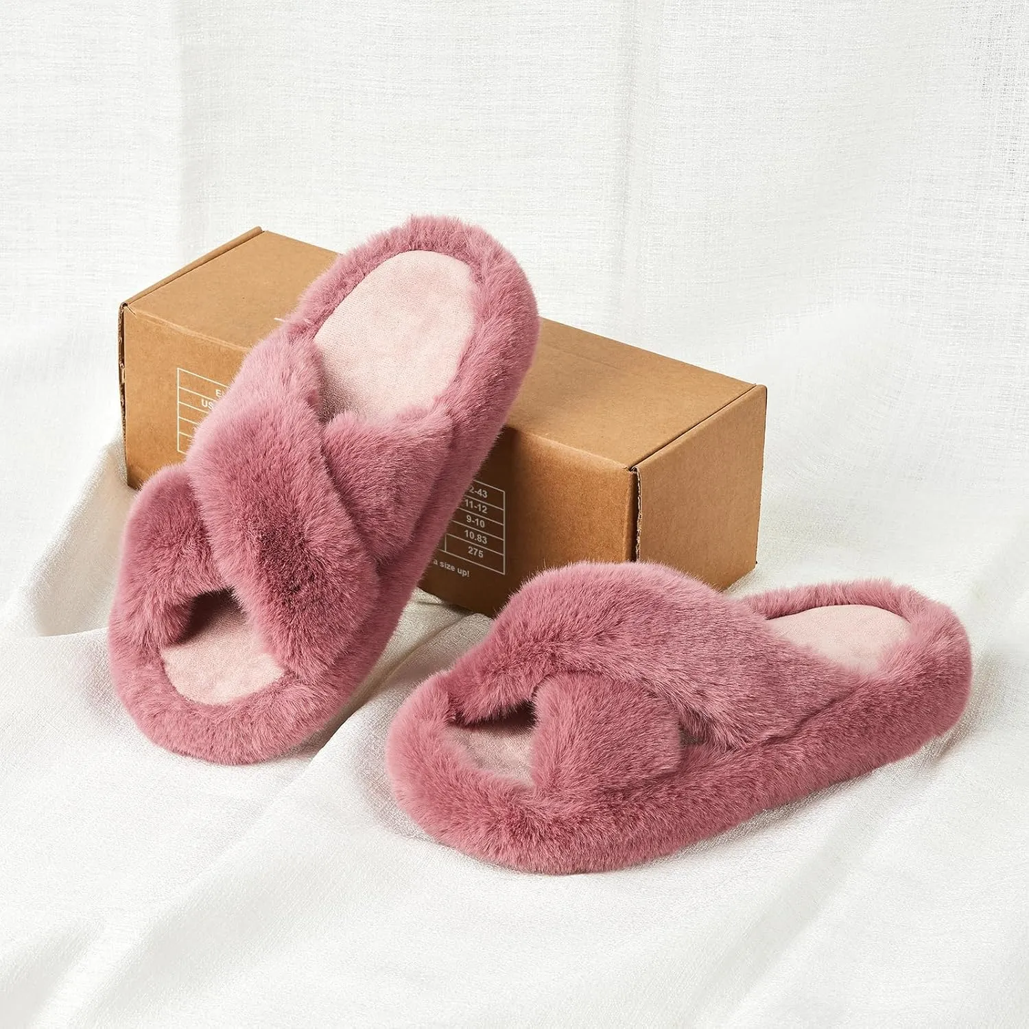 Women's Memory Foam Fluffy Plush Slippers - Cozy Furry Comfy Shoes