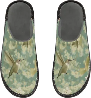 Women's Mens Cosy Slippers, Retro Flowers Hummingbirds Casual Unisex Slip-On Breathable Memory Foam Scuff Lazy Daily House Shoes for Indoor/Outdoor Size 4-11
