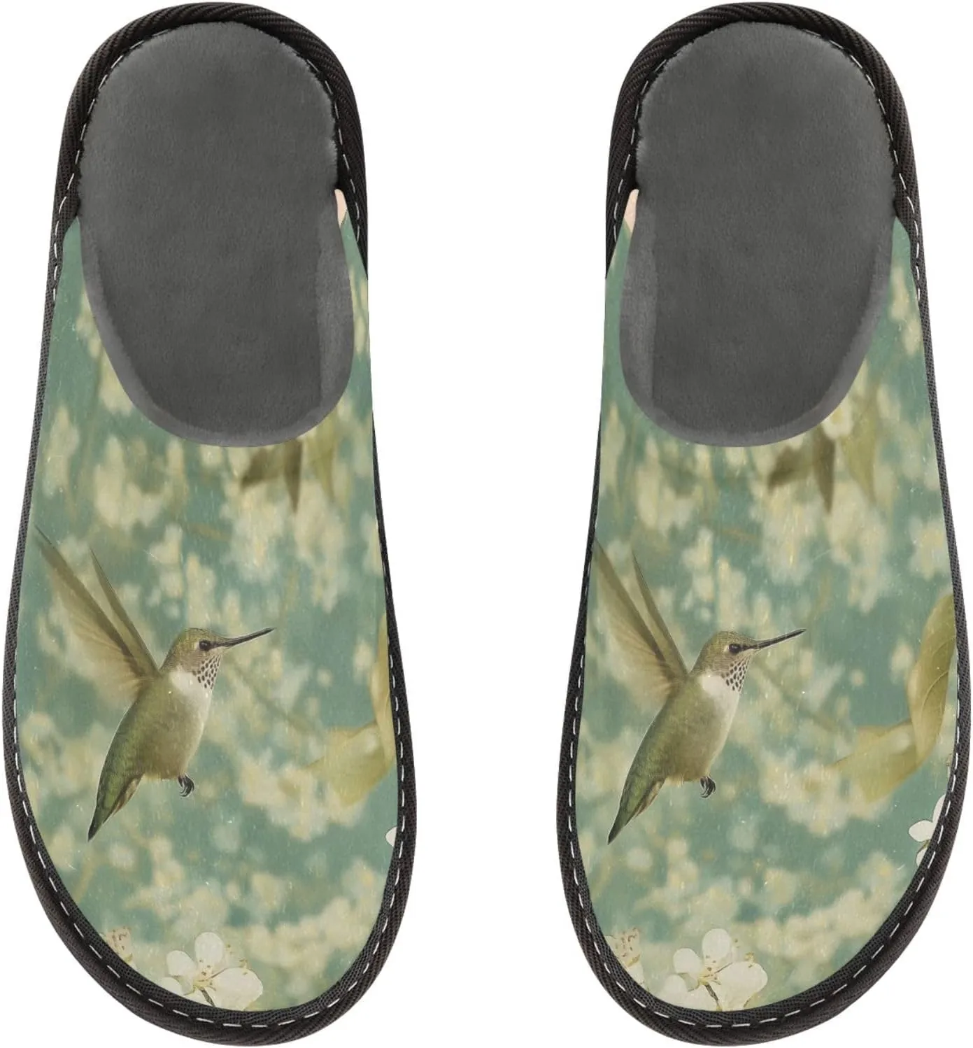 Women's Mens Cosy Slippers, Retro Flowers Hummingbirds Casual Unisex Slip-On Breathable Memory Foam Scuff Lazy Daily House Shoes for Indoor/Outdoor Size 4-11