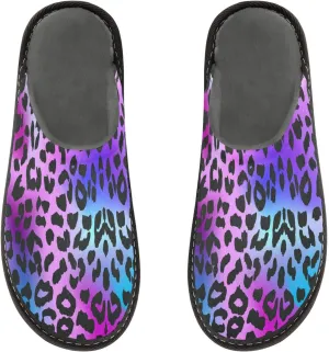 Women's Mens Cosy Slippers, Trendy Colors Leopard Skin Casual Unisex Slip-On Breathable Memory Foam Scuff Lazy House Shoes for Indoor/Outdoor Size 4-11