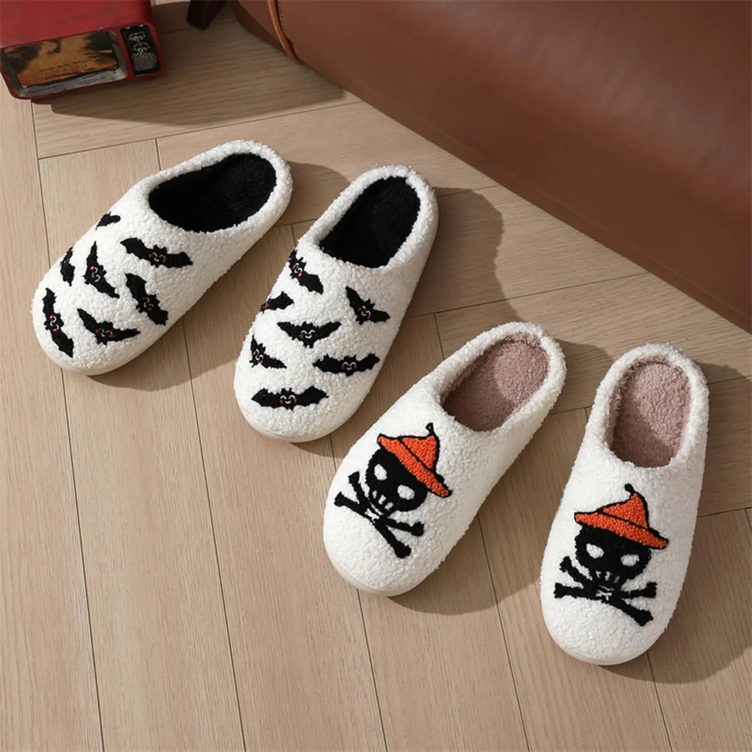 Womens Mens House Slippers Retro Comfy Warm Plush Slip on Fluffy Memory Foam Home Sippers for Winter Indoor Outdoor