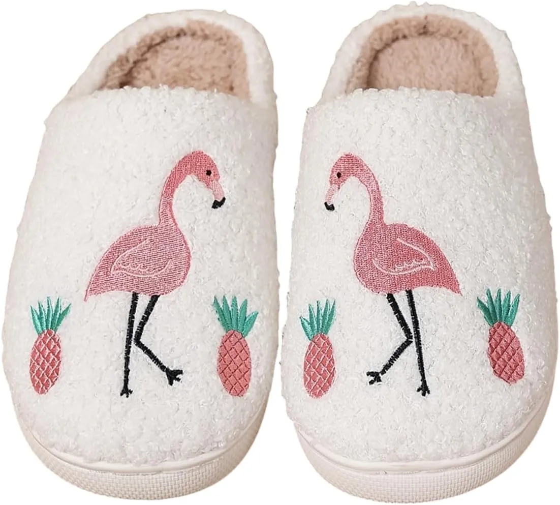 Womens Mens Plant Animal Fruit Slippers Retro Cozy Fluffy Plush Slipper Embroidered printing Warm Memory Foam Indoor Outdoor House Shoes