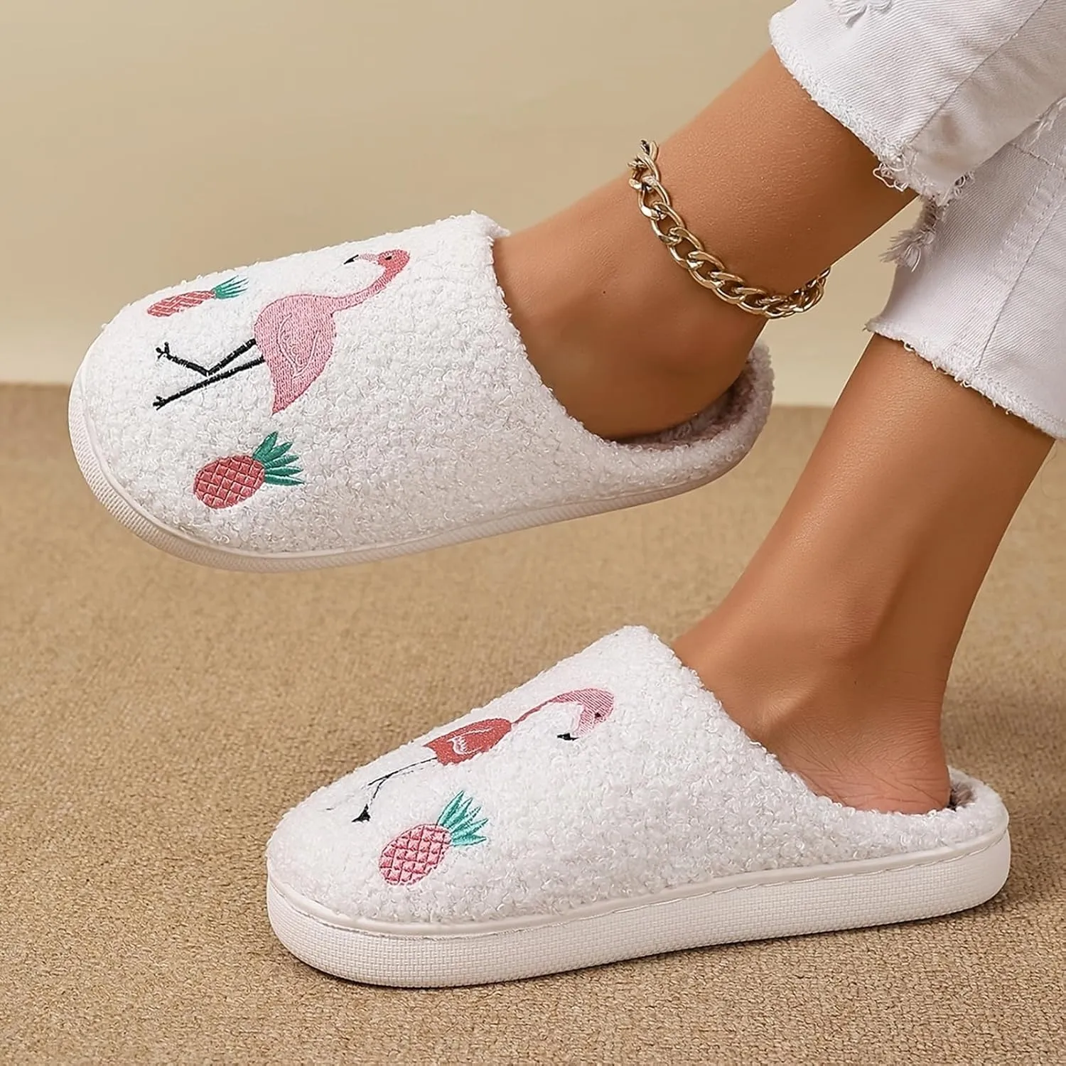Womens Mens Plant Animal Fruit Slippers Retro Cozy Fluffy Plush Slipper Embroidered printing Warm Memory Foam Indoor Outdoor House Shoes