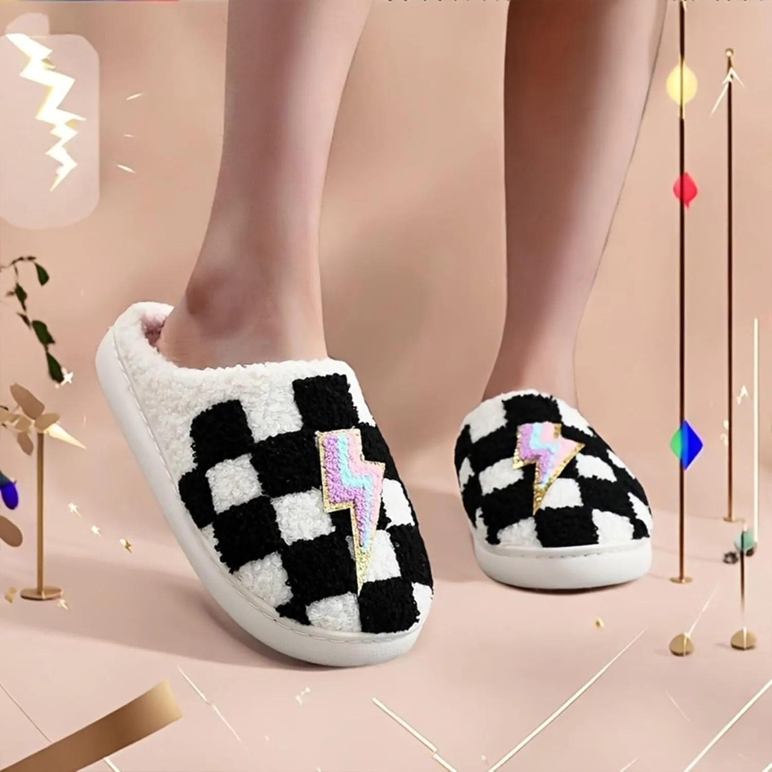 Womens Mens Plant Animal Fruit Slippers Retro Cozy Fluffy Plush Slipper Embroidered printing Warm Memory Foam Indoor Outdoor House Shoes