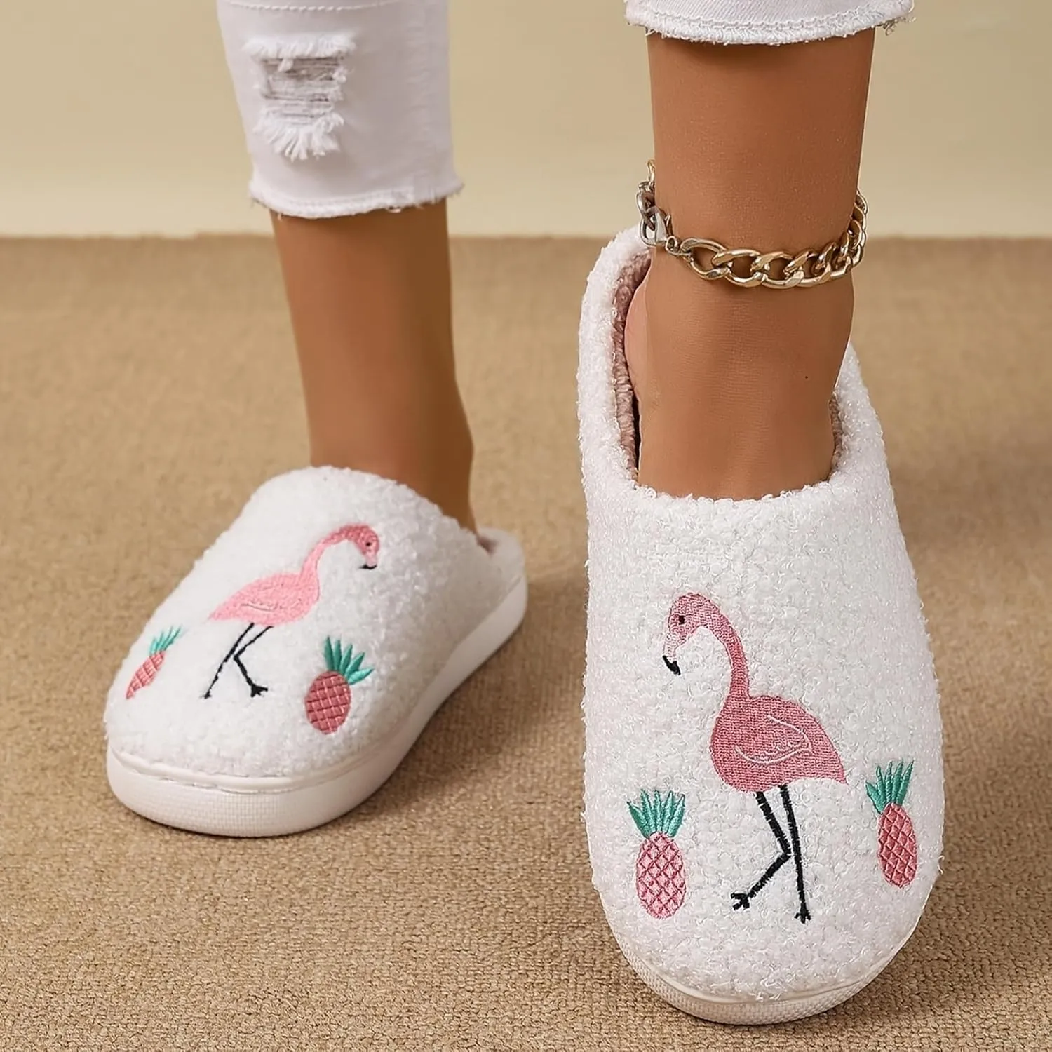 Womens Mens Plant Animal Fruit Slippers Retro Cozy Fluffy Plush Slipper Embroidered printing Warm Memory Foam Indoor Outdoor House Shoes