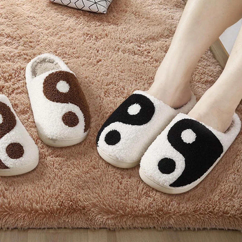 Women's Men's Retro Preppy Happy Face Slippers Comfy Warm Plush Slip-On House Slipper for Winter Indoor Soft Cushion Non-slip Fluffy Slides Slippers