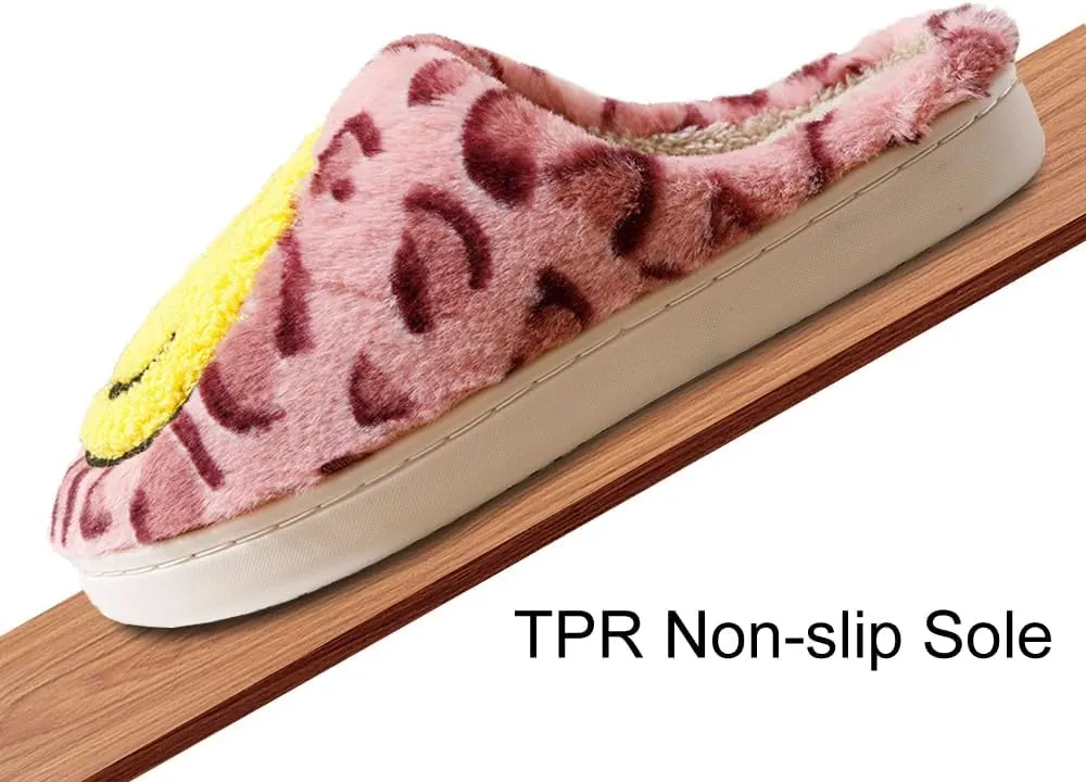 Women's Men's Retro Preppy Happy Face Slippers Comfy Warm Plush Slip-On House Slipper for Winter Indoor Soft Cushion Non-slip Fluffy Slides Slippers