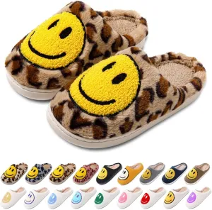 Women's Men's Retro Preppy Happy Face Slippers Comfy Warm Plush Slip-On House Slipper for Winter Indoor Soft Cushion Non-slip Fluffy Slides Slippers