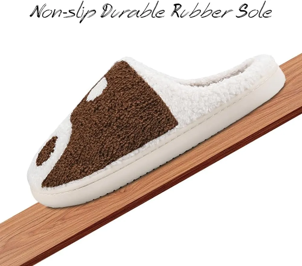 Women's Men's Retro Preppy Happy Face Slippers Comfy Warm Plush Slip-On House Slipper for Winter Indoor Soft Cushion Non-slip Fluffy Slides Slippers