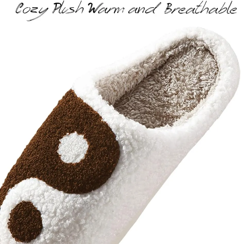 Women's Men's Retro Preppy Happy Face Slippers Comfy Warm Plush Slip-On House Slipper for Winter Indoor Soft Cushion Non-slip Fluffy Slides Slippers