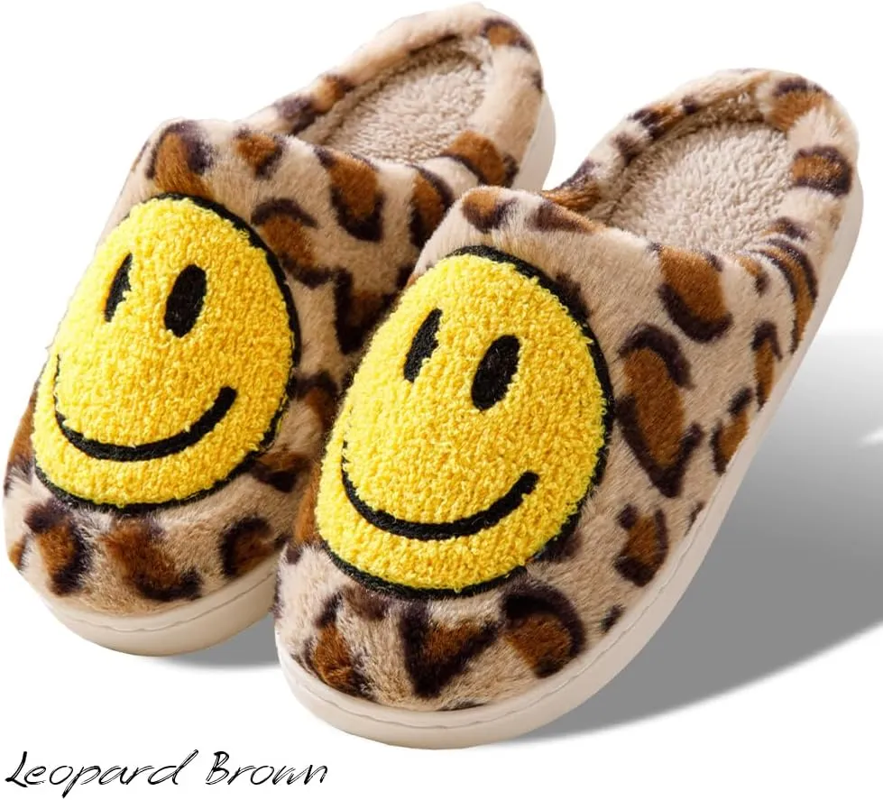 Women's Men's Retro Preppy Happy Face Slippers Comfy Warm Plush Slip-On House Slipper for Winter Indoor Soft Cushion Non-slip Fluffy Slides Slippers