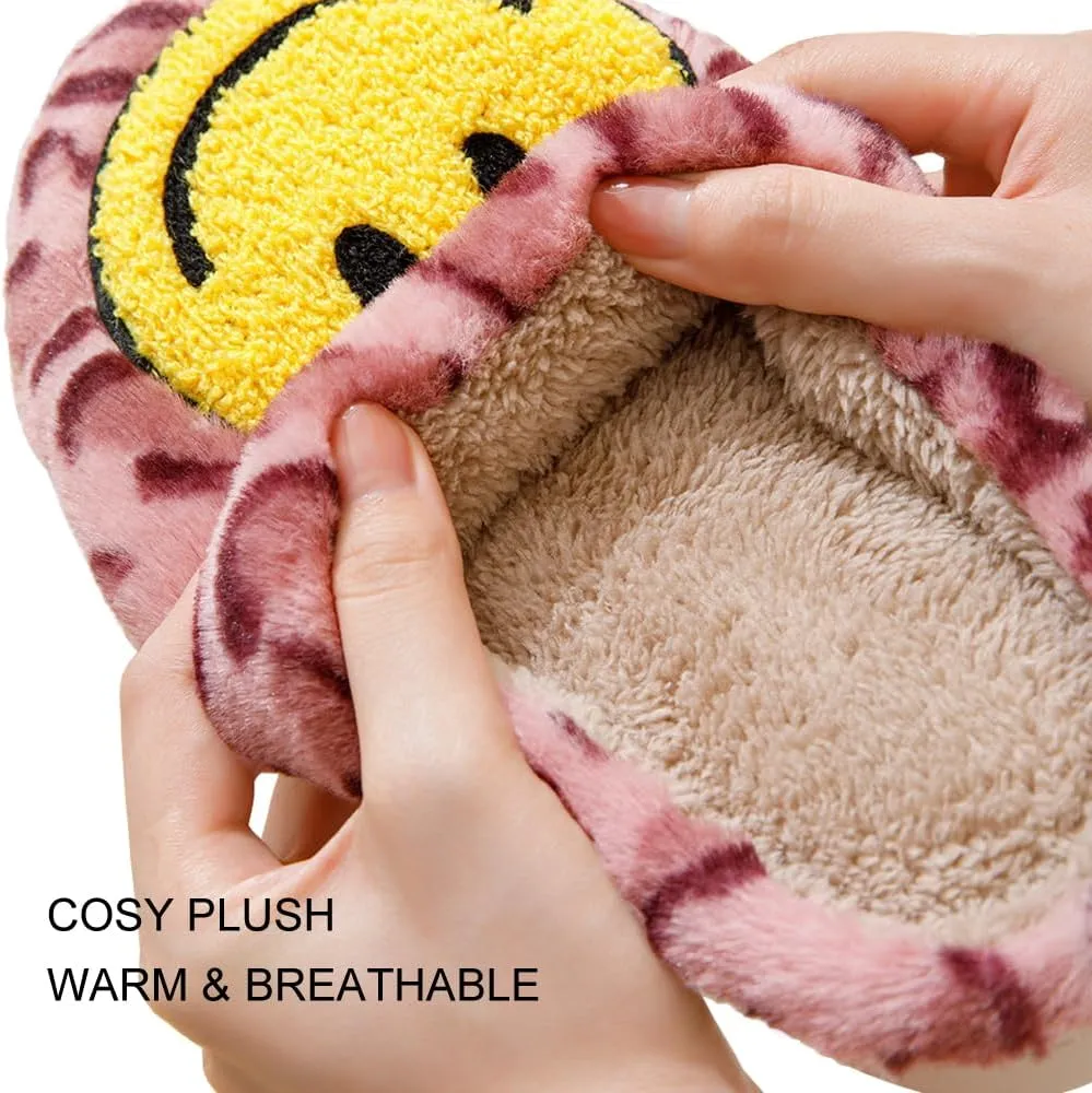 Women's Men's Retro Preppy Happy Face Slippers Comfy Warm Plush Slip-On House Slipper for Winter Indoor Soft Cushion Non-slip Fluffy Slides Slippers