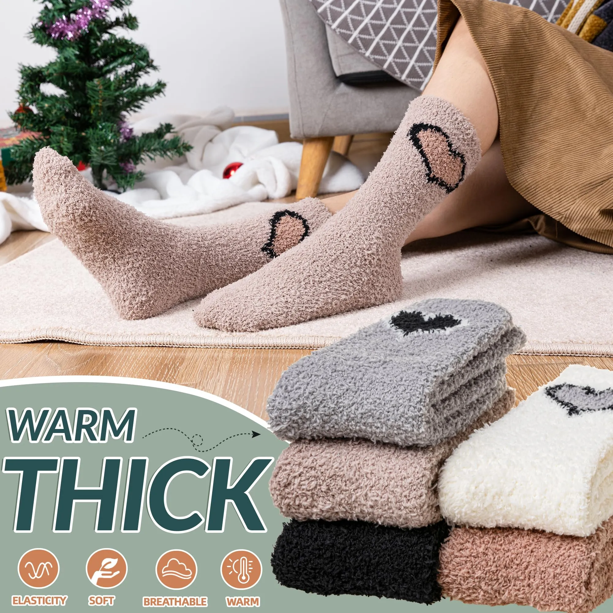 Women's Neutral Color Fuzzy Socks - 5 Pairs