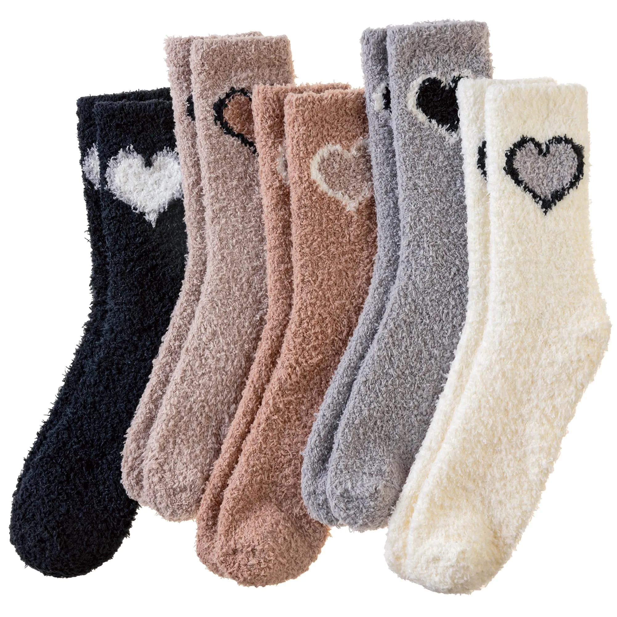 Women's Neutral Color Fuzzy Socks - 5 Pairs