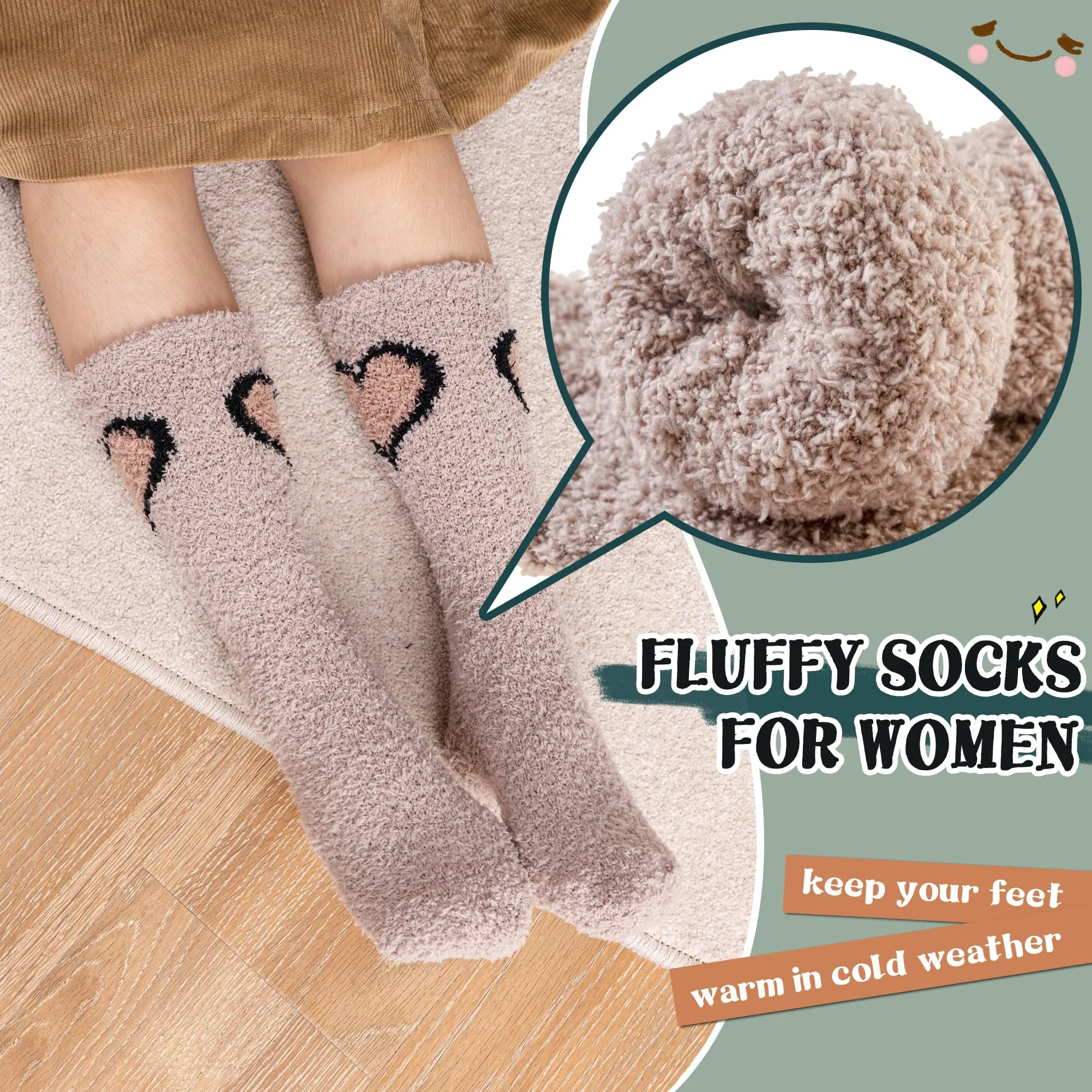 Women's Neutral Color Fuzzy Socks - 5 Pairs