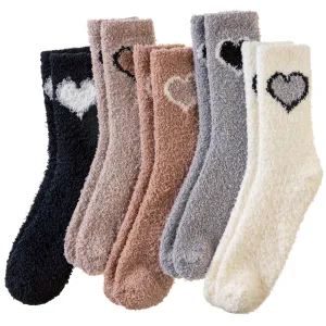 Women's Neutral Color Fuzzy Socks - 5 Pairs