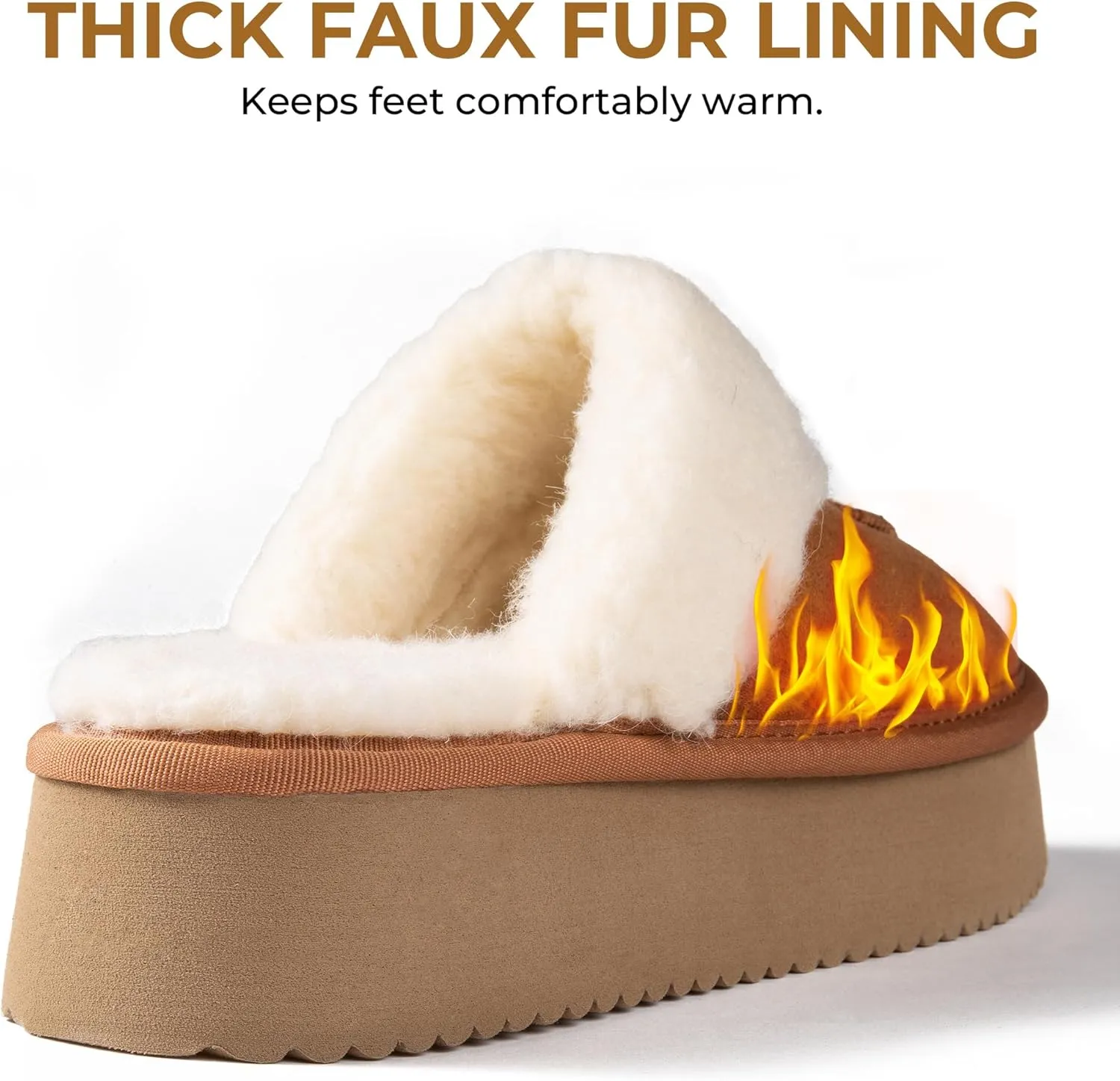 Women's Platform Slippers for Women Slip-on Slippers Winter Fluffy Warm Comfy Furry Shoes for Outdoor Indoor House