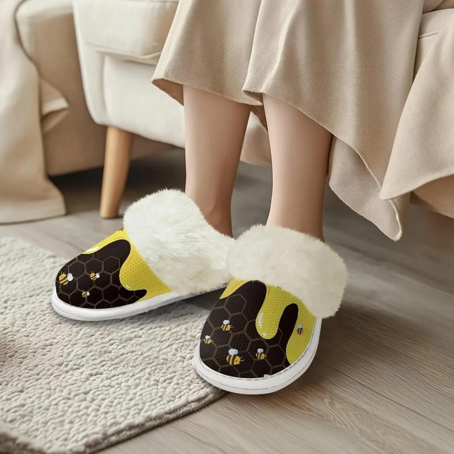Women's Plush Fuzzy Slip on Indoor Outdoor Winter House Slippers Comfy Warm Fluffy Shoes Size 5-14