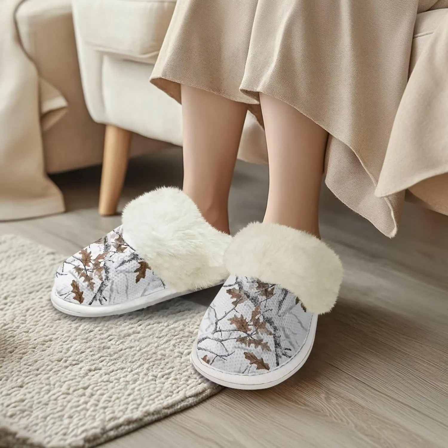 Women's Plush Fuzzy Slip on Indoor Outdoor Winter House Slippers Comfy Warm Fluffy Shoes Size 5-14