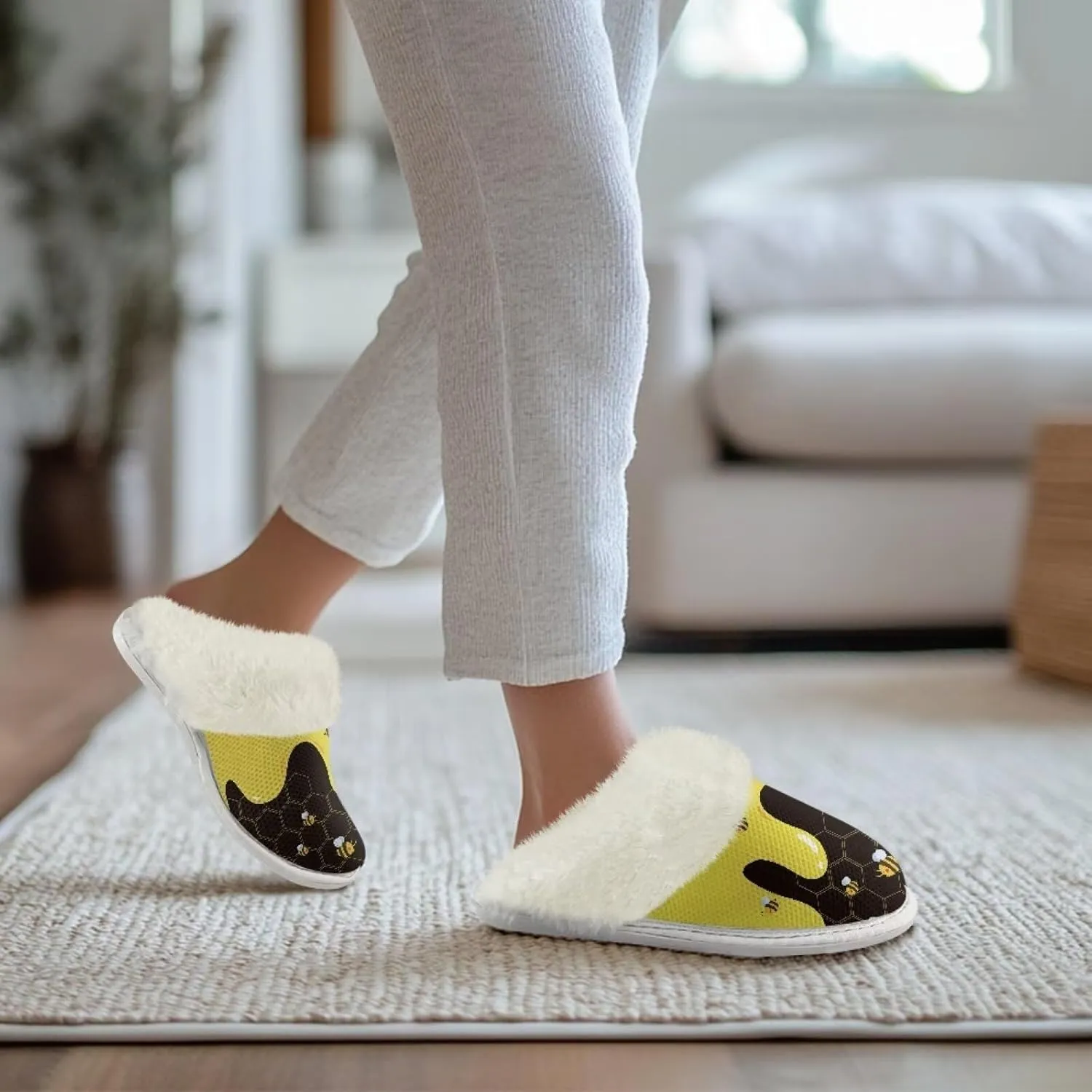 Women's Plush Fuzzy Slip on Indoor Outdoor Winter House Slippers Comfy Warm Fluffy Shoes Size 5-14