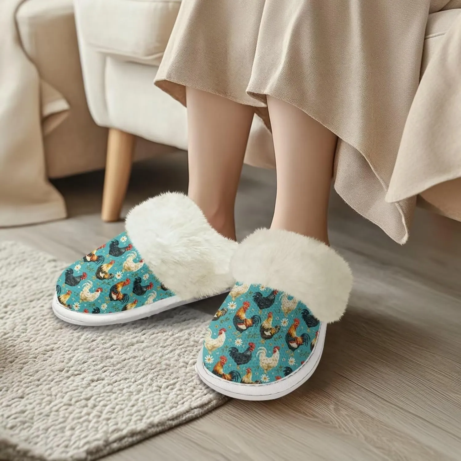 Women's Plush Fuzzy Slip on Indoor Outdoor Winter House Slippers Comfy Warm Fluffy Shoes Size 5-14