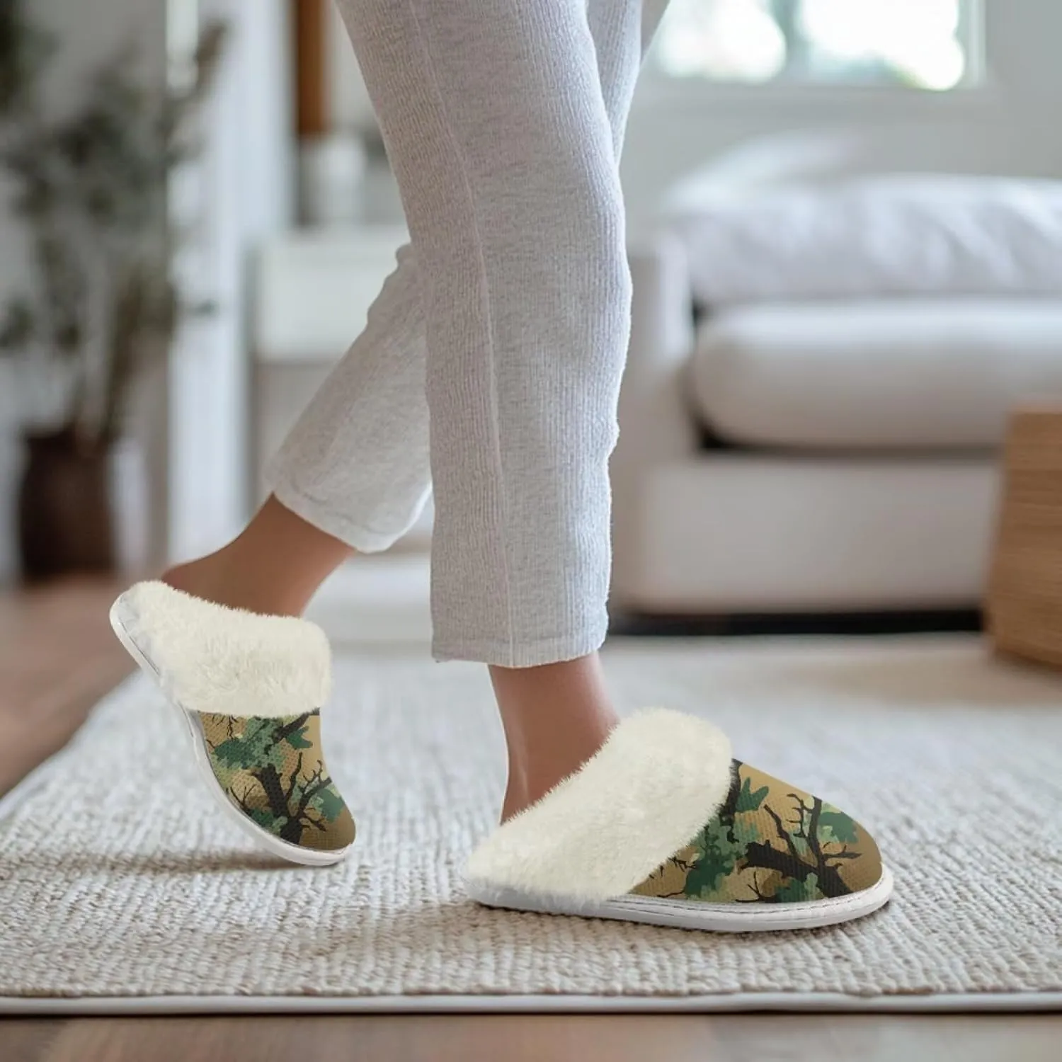 Women's Plush Fuzzy Slip on Indoor Outdoor Winter House Slippers Comfy Warm Fluffy Shoes Size 5-14
