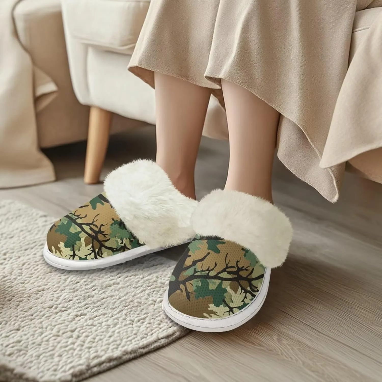 Women's Plush Fuzzy Slip on Indoor Outdoor Winter House Slippers Comfy Warm Fluffy Shoes Size 5-14