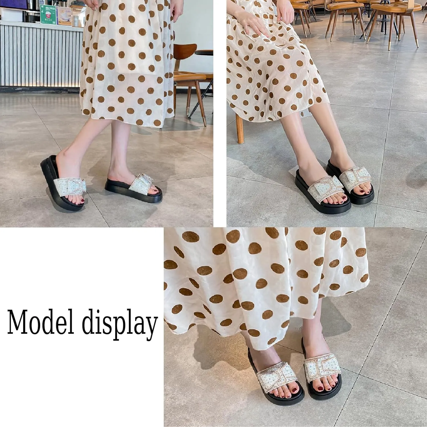 Women's Rhinestone Bow Platform Cloud Slides Sandals Soft Memory Foam Padded Chunky Platform Fashion Comfy Slippers Non-Slip Round Head Slip On Summer Beach Slides