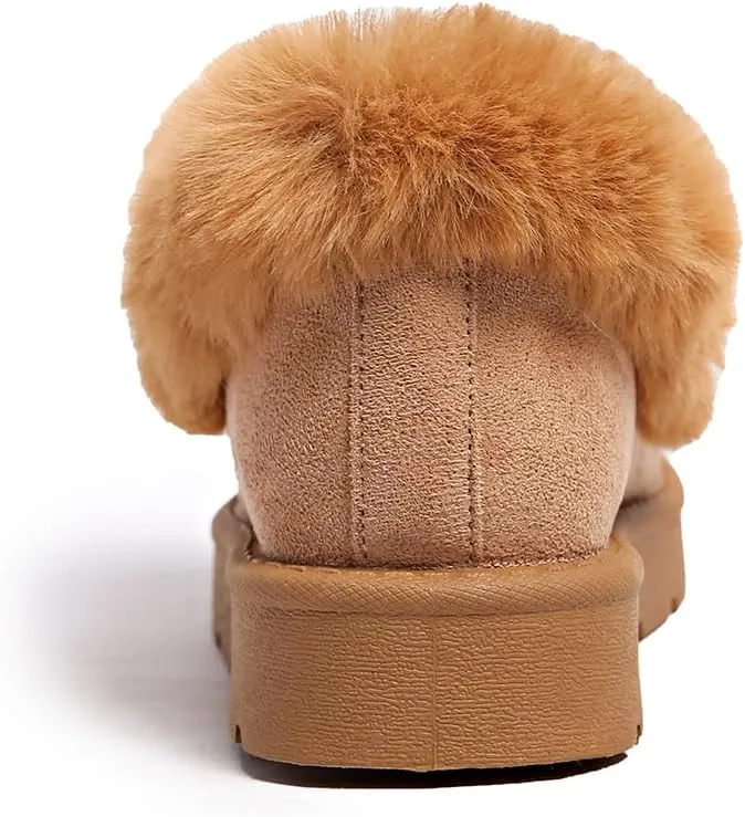 Women’s Slippers Platform Mini Boots for Suede Leather Slip-on Fluffy Warm Comfy