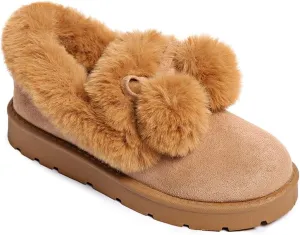 Women’s Slippers Platform Mini Boots for Suede Leather Slip-on Fluffy Warm Comfy