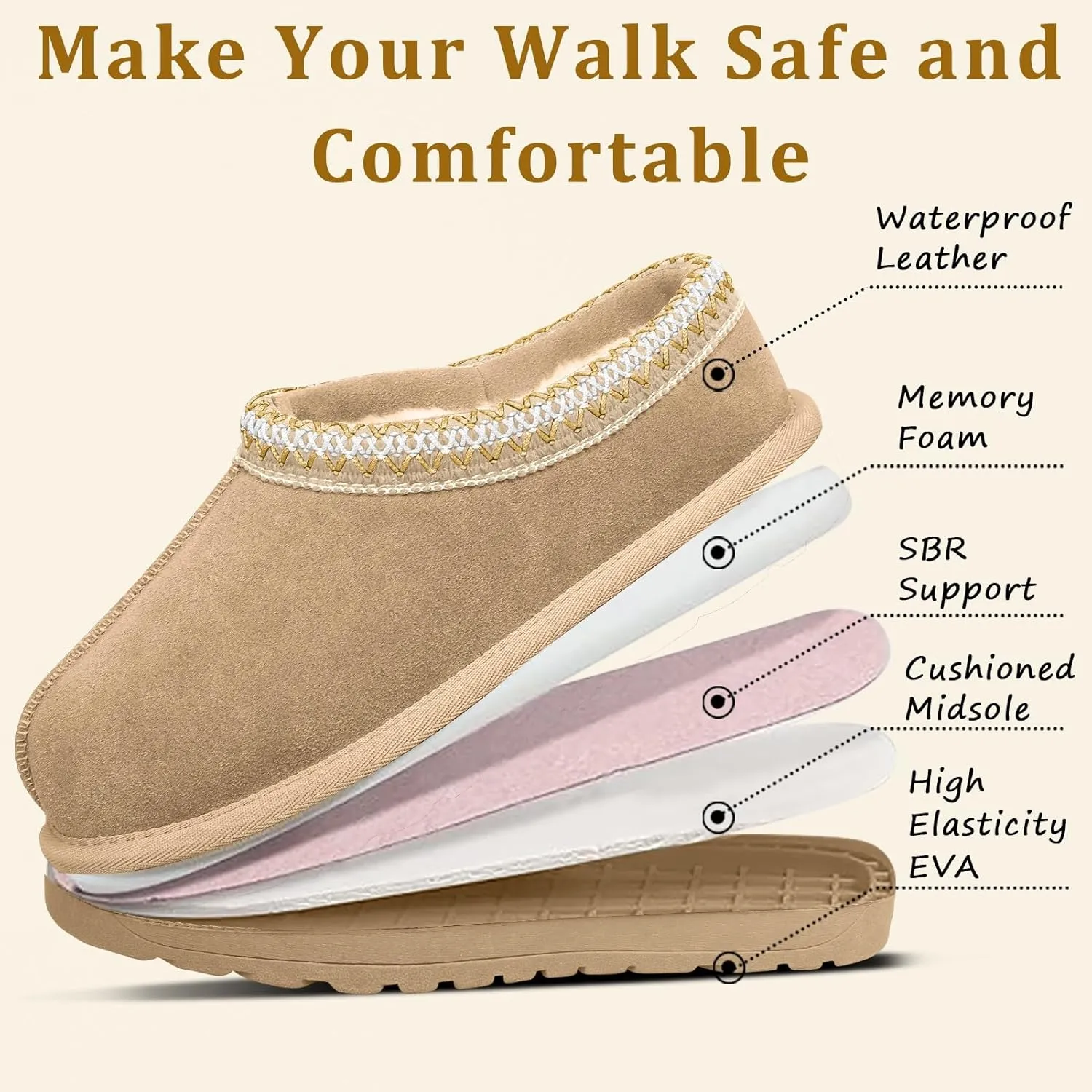 Women's Slippers Platform Mini Boots For Women Suede Leather Indoor/Outdoor Anti-Slip Slipper Comfy Fur Fleece Lined Sneakers Short Ankle Boot