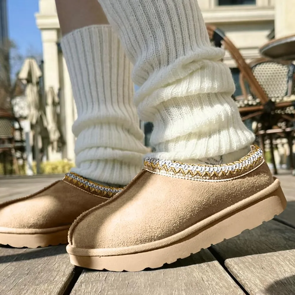Women's Slippers Platform Mini Boots For Women Suede Leather Indoor/Outdoor Anti-Slip Slipper Comfy Fur Fleece Lined Sneakers Short Ankle Boot