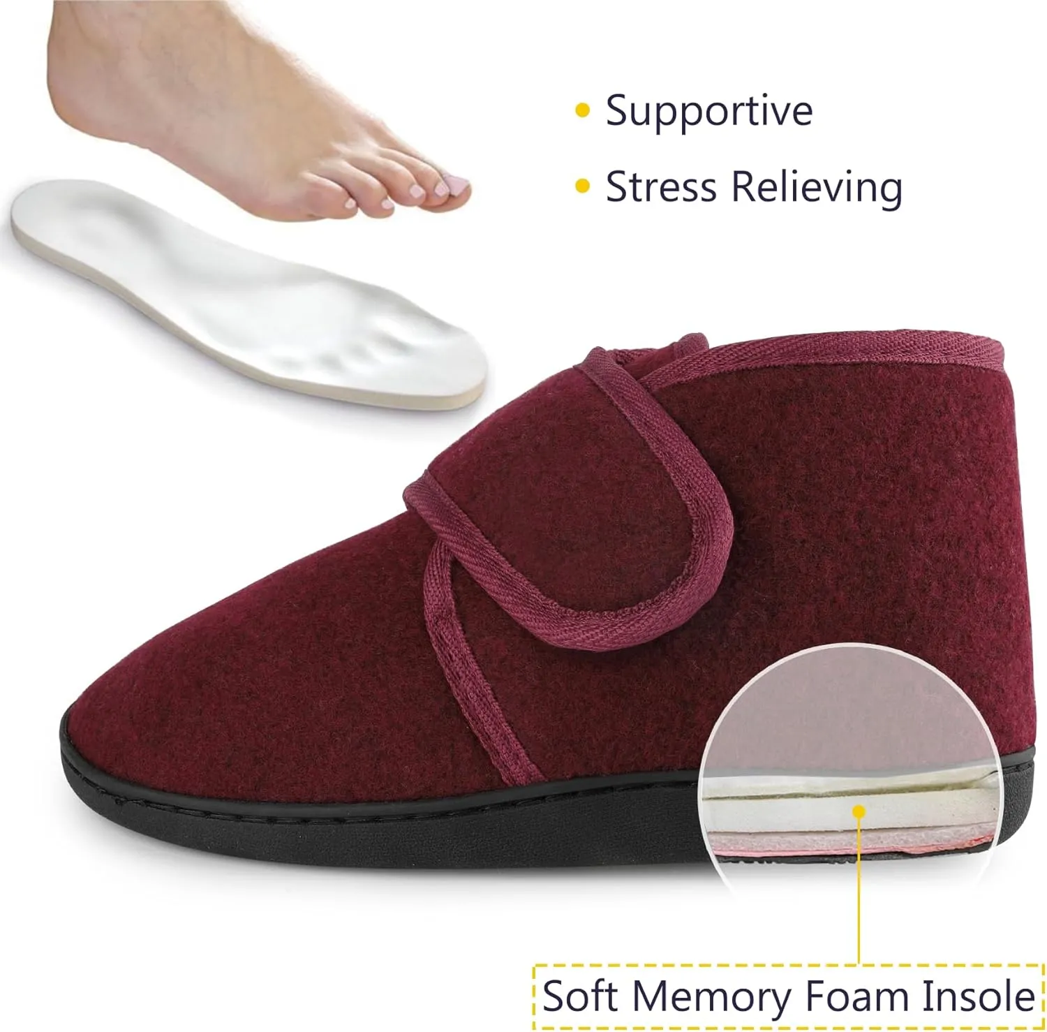 Women's Wide Diabetic Slippers Adjustable Hook and Loop Memory Foam Arthritis Edema Swollen Feet House Shoes Comfortable Breathable Indoor/Outdoor Slip On Slippers
