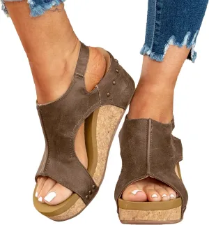 Womenyiaor Coffee Wedge Sandals, Women's Comfy Platform Sandals Slip-On Summer Casual Beach Wedge Sandals (7)