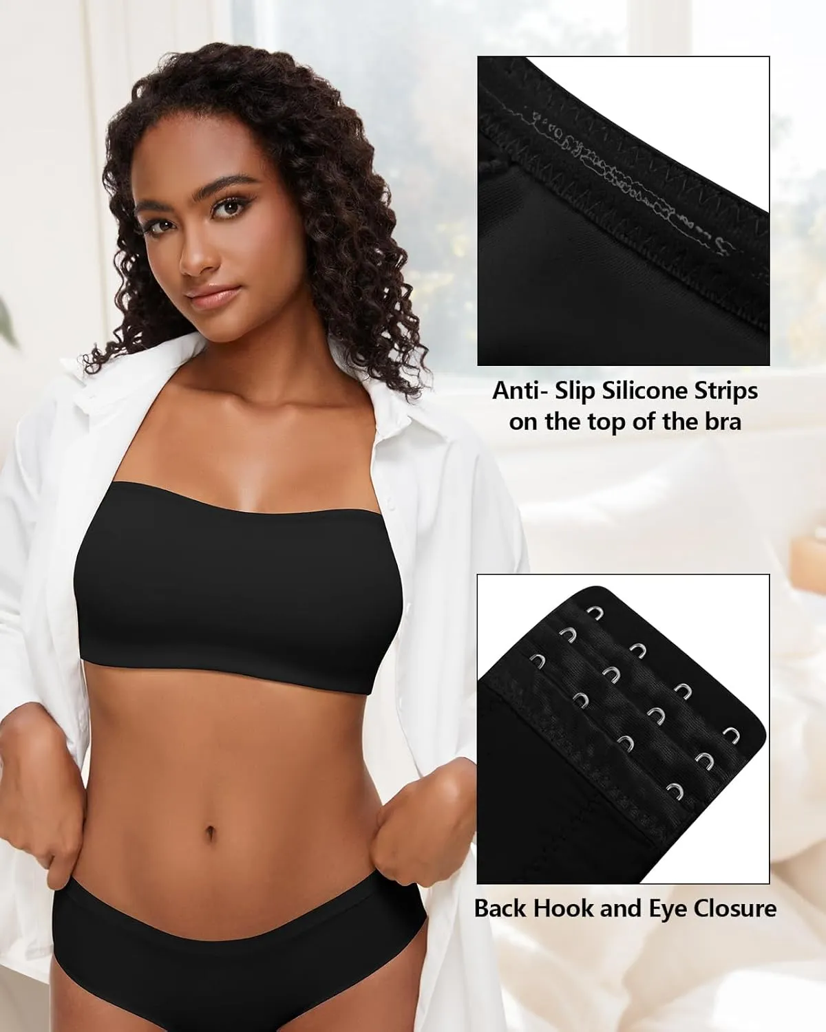 WOWENY Strapless Bras for Women Bandeau Bra Non-Slip Silicone Wireless Bra Seamless Padded Comfy Tube Top Bralette