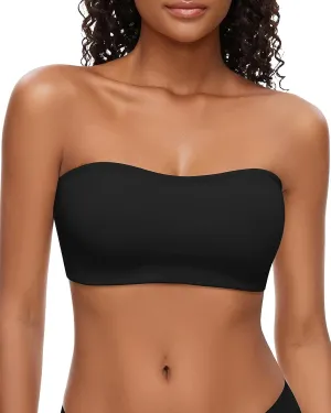 WOWENY Strapless Bras for Women Bandeau Bra Non-Slip Silicone Wireless Bra Seamless Padded Comfy Tube Top Bralette