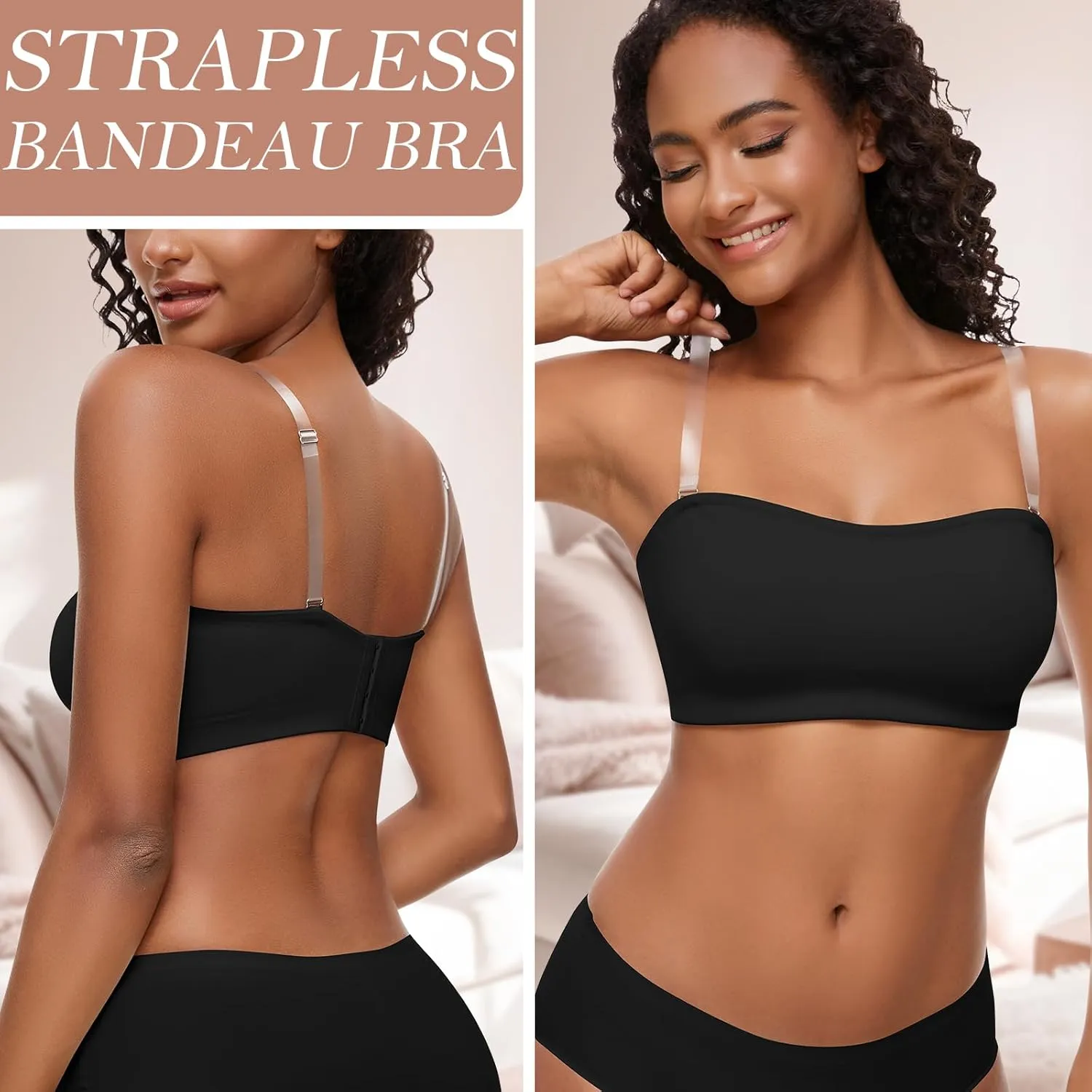 WOWENY Strapless Bras for Women Bandeau Bra Non-Slip Silicone Wireless Bra Seamless Padded Comfy Tube Top Bralette