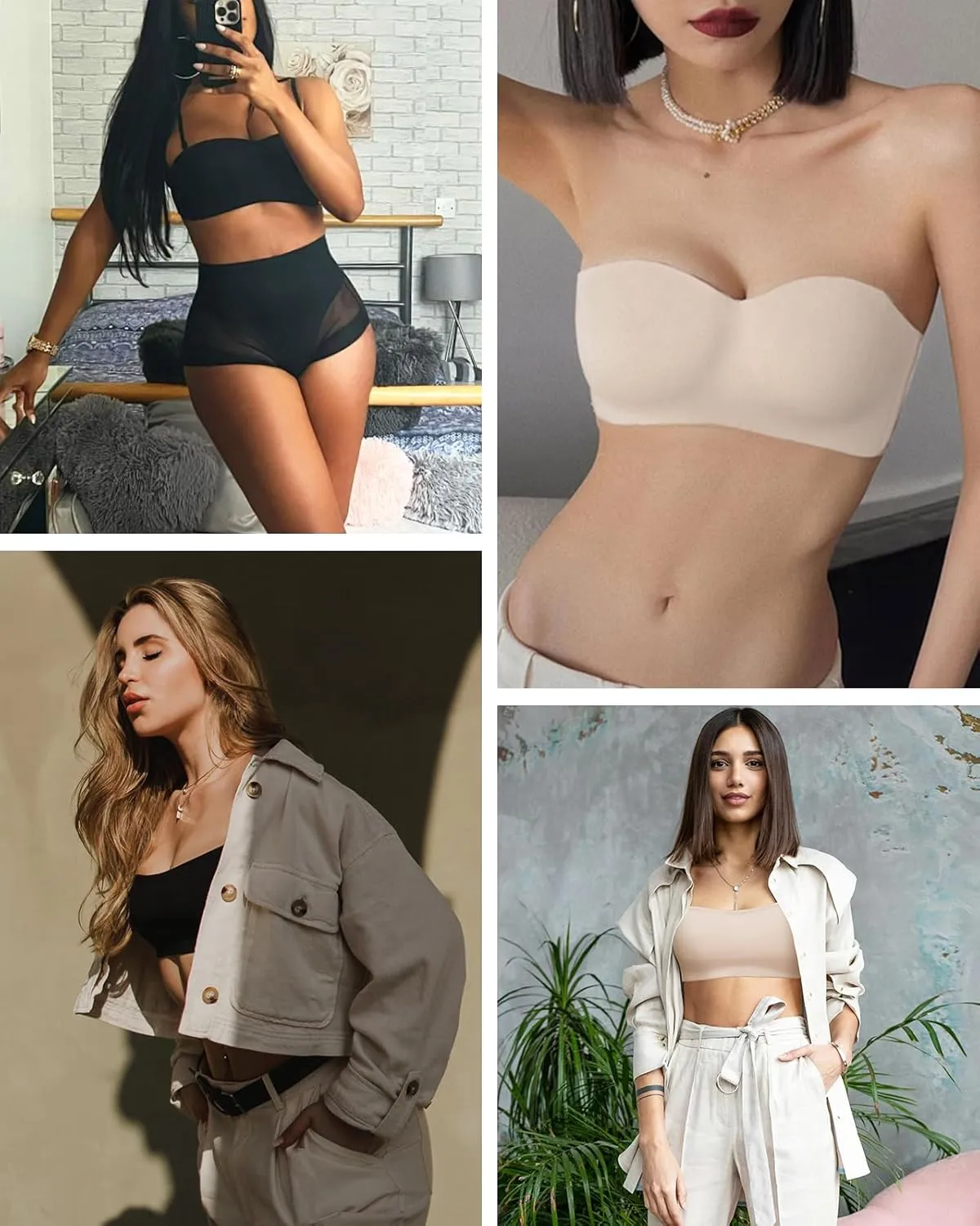 WOWENY Strapless Bras for Women Bandeau Bra Non-Slip Silicone Wireless Bra Seamless Padded Comfy Tube Top Bralette