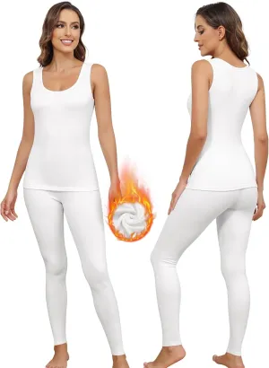 WOWENY Women Sleeveless Thermal Underwear Sets Long Johns with Fleece Lined Base Layer Cold Weather Tank Top Bottom