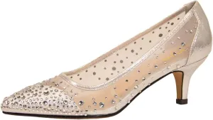 XYD Women's Pointed Closed Toe Slip On Graceful Mesh Pumps Rhinestone Studs Comfy Kitten Heels Shoes for Mother Brides Wedding Party