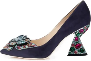 YDN Women Butterfly Pumps Colorful Crystal High Heels Studded Slip On Closed Pointed Toe Dress Shoe Wedding Party Size 4-16 US