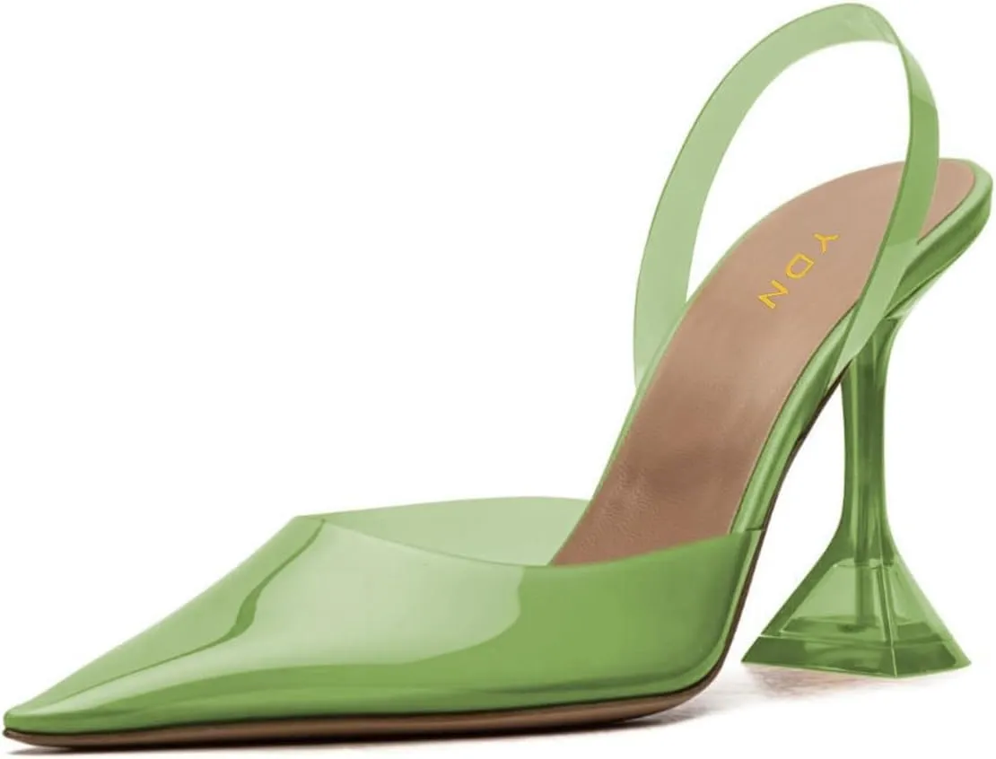 YDN Women Transparent Pumps Slingback Slip On Wineglass Slim High Heels Closed Pointed Toe Dress Shoes Dating Wedding Size 4-16 US